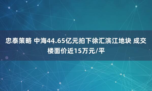 忠泰策略 中海44.65亿元拍下徐汇滨江地块 成交楼面价近15万元/平